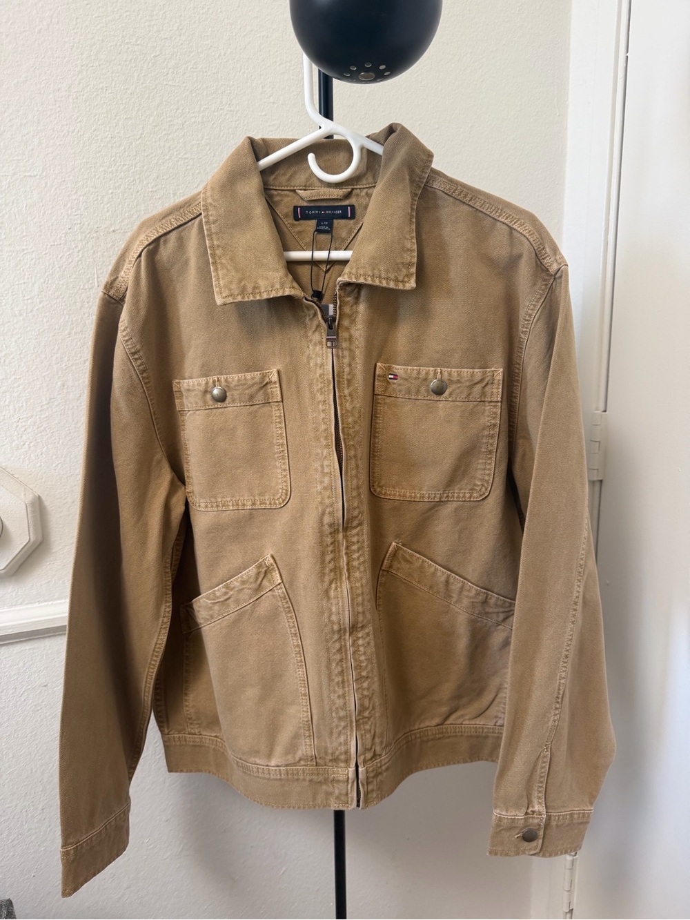 Tommy Hilfiger Men's Tan Zip-Front Canvas Jacket